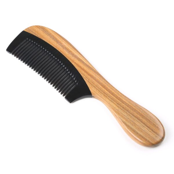 Black Buffalo Horn Comb With wood Handle (1)