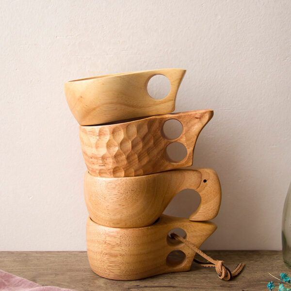 Wooden Cup,Rubber Wood Drinking Cup for Coffee,Tea,Milk (2)