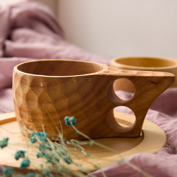Wooden Cup,Rubber Wood Drinking Cup for Coffee,Tea,Milk (4)